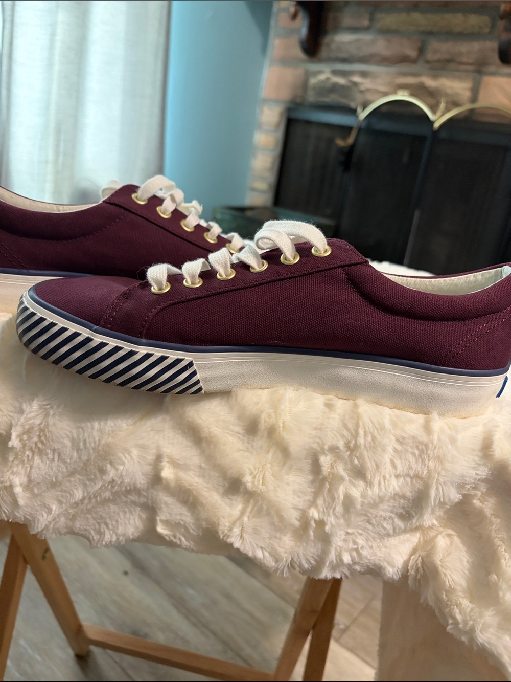 Keds women’s Maroon Canvas Low-Top Sneakers with Striped Toe - Picture 4 of 6